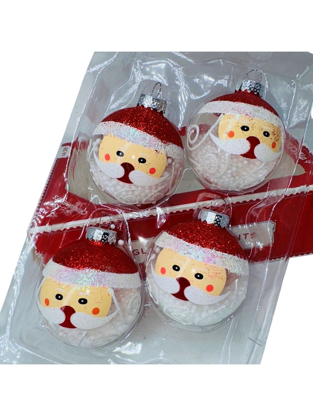 3 Snow Globe Ball Santa Ornaments Christmas Tree 2.5" Glass wondershop Kitschy